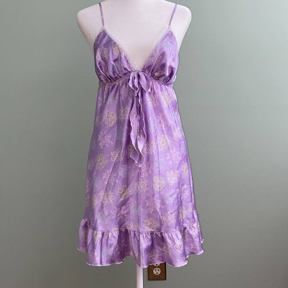 Victorias Secret Angels Babydoll Satin Slip Dress Chemise Womens Medium Purple
